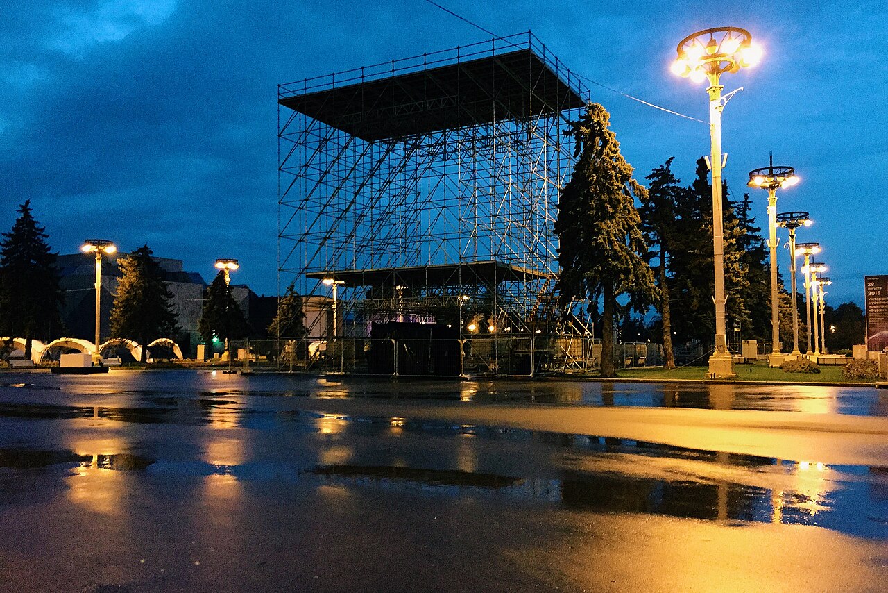 Temporary outdoor stage before a performance