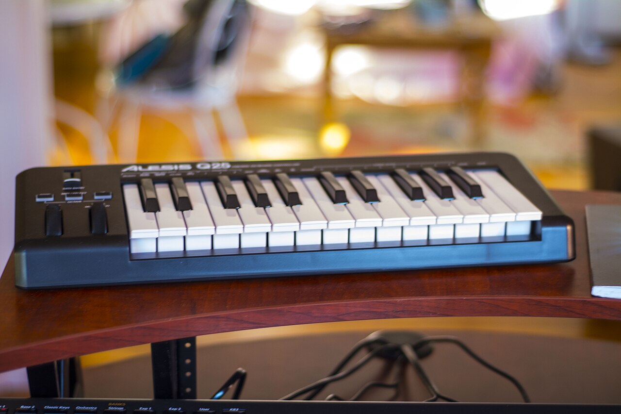 Compact MIDI keyboard on a desk