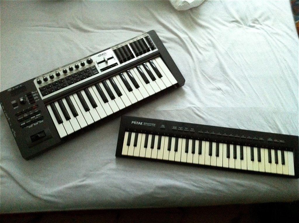 Two MIDI keyboards arranged side by side
