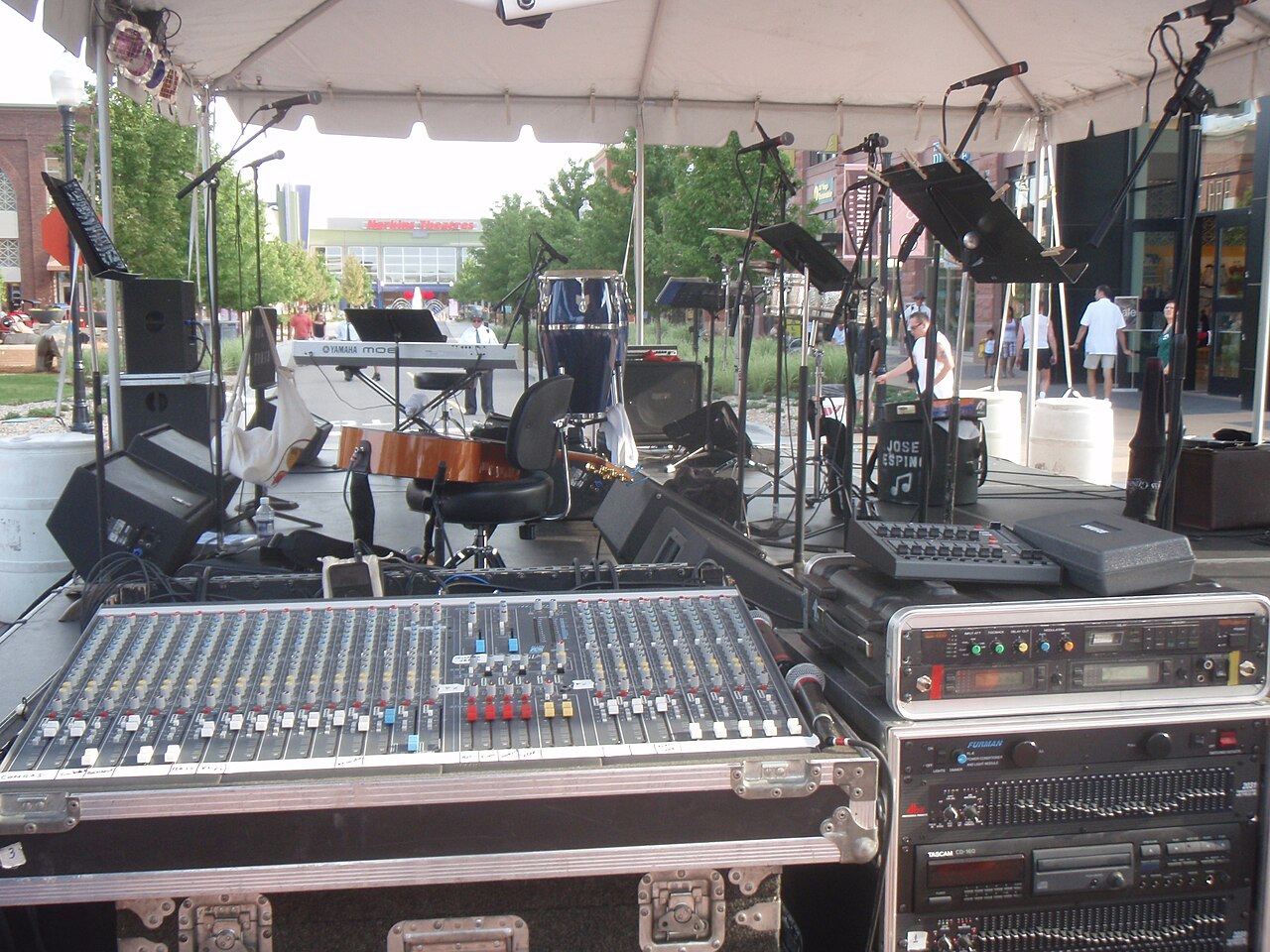 Outdoor sound reinforcement equipment prepared for a show